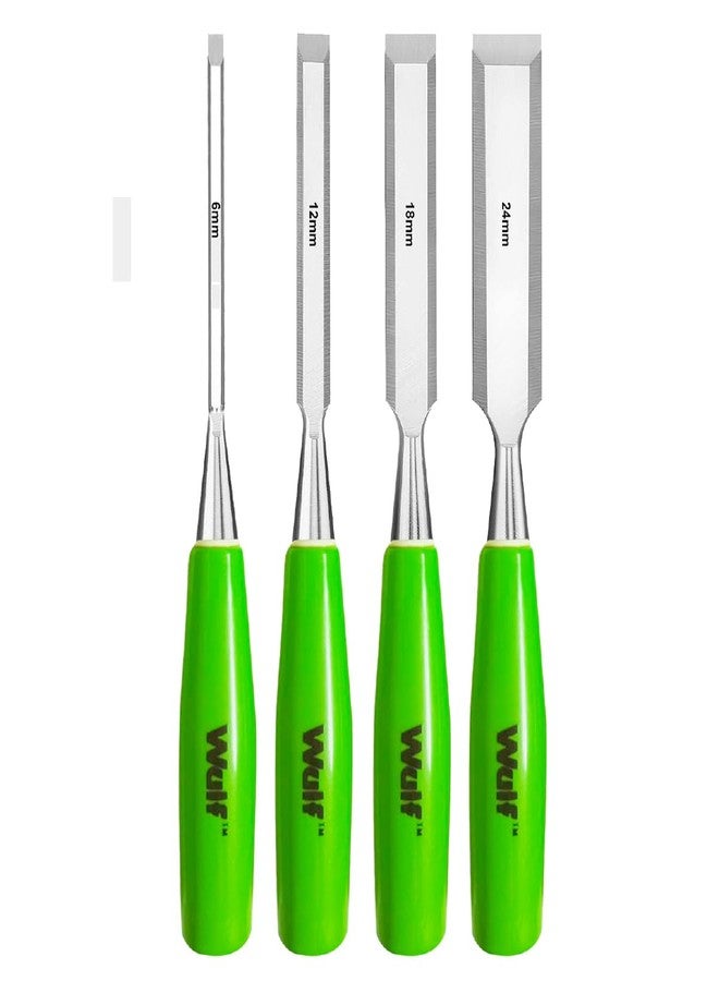 WULF Professional Wood Chisel Set (0.25-1 Inch) | Set of 4 Durable Woodworking Chisels | Heat-Treated Steel Blades with Comfortable Grip Handles | Ideal for Carpentry, Craft, and DIY Projects - Image 1